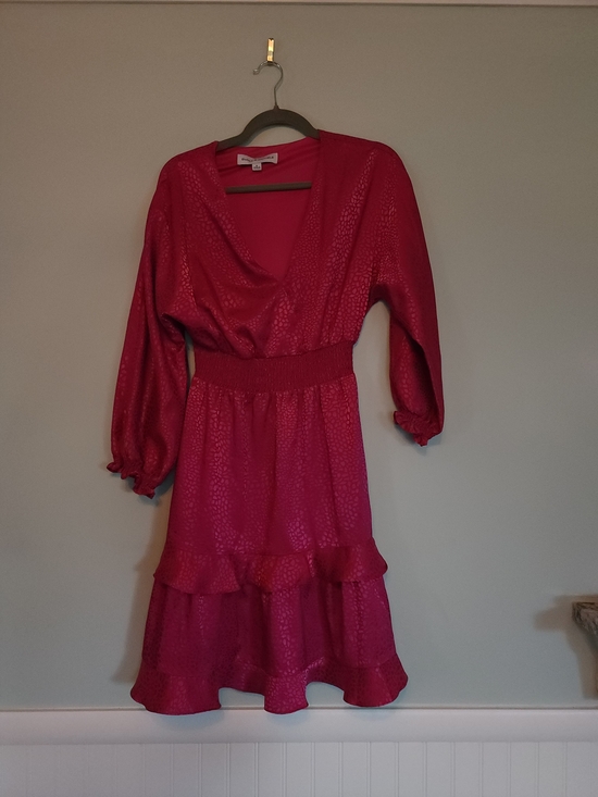 Emma & Michele Dresses & Skirts - Emma & Michele Hot Pink V-Neck Long Sleeve Tiered Dress